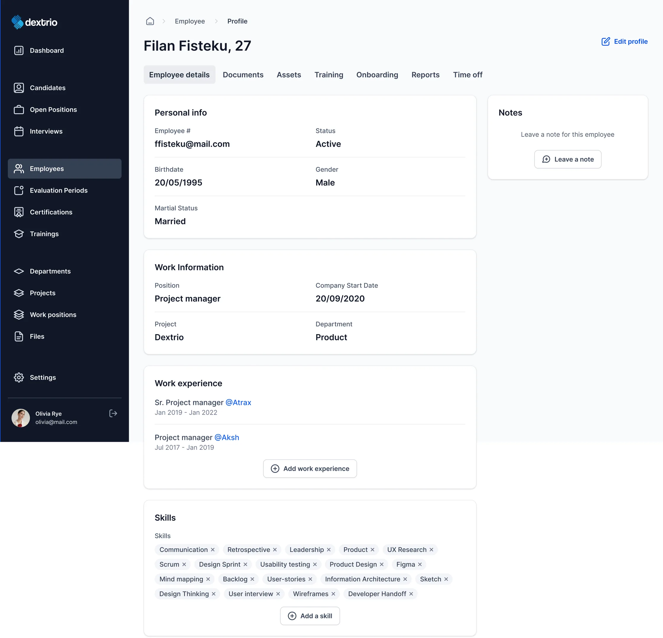 Employee details